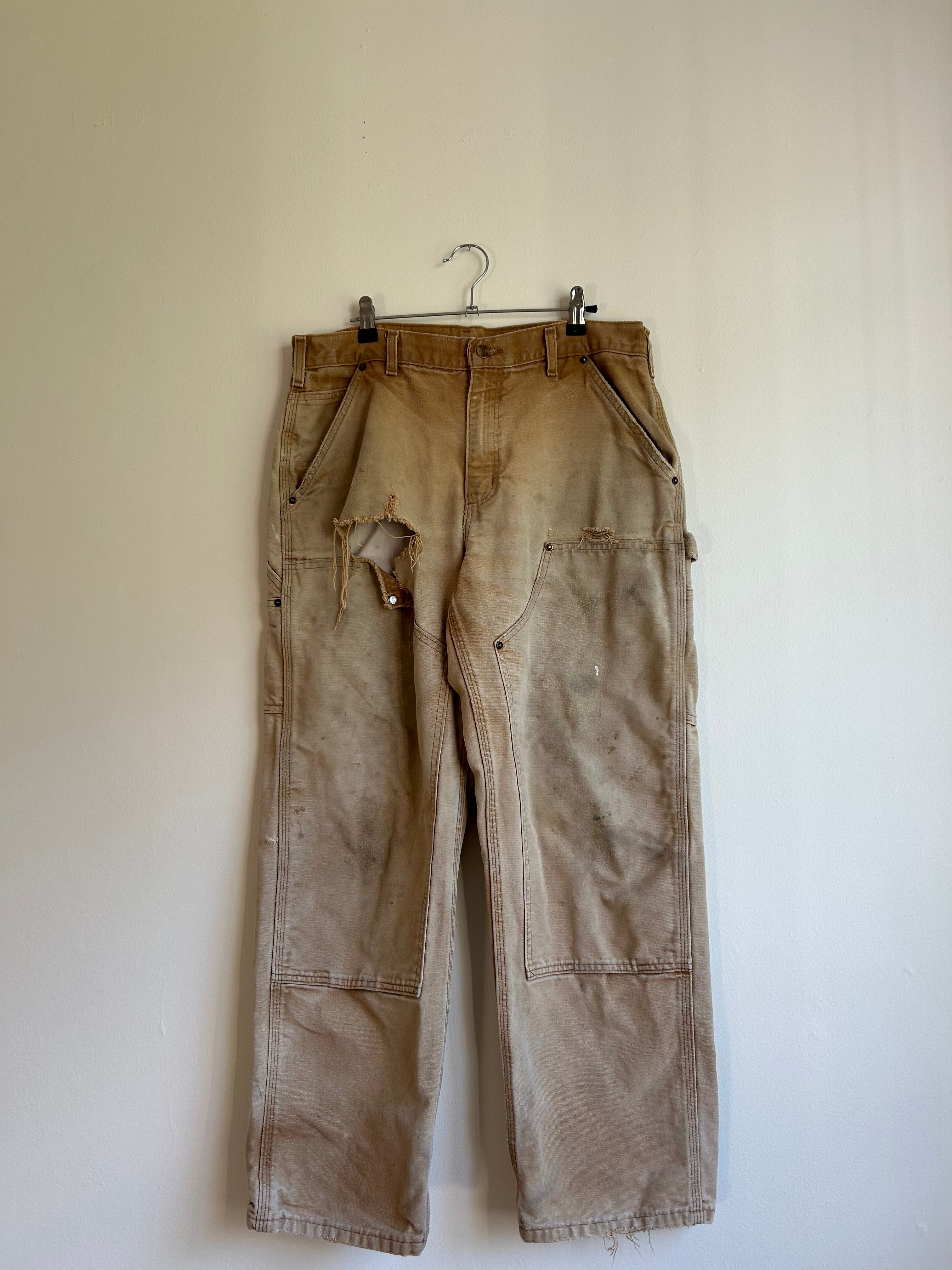 Distressed & Torn Tan Double Knee