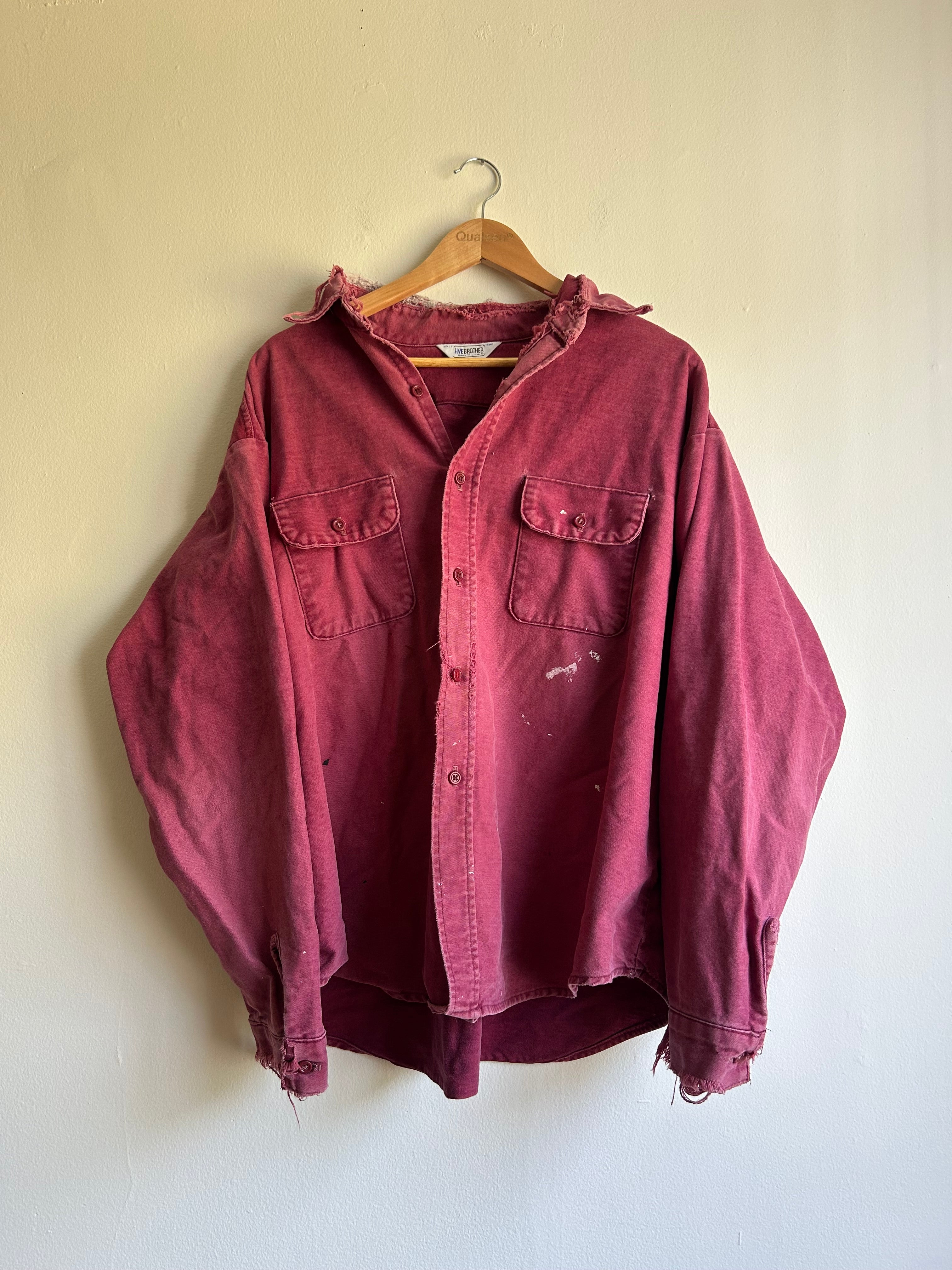 Long Sleeve Thrashed Maroon Button-up